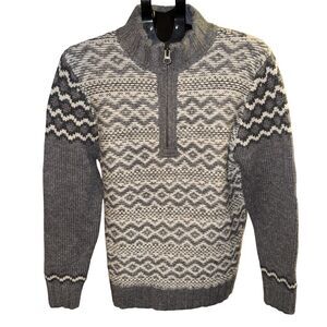 Ruff Hewn Mens Wool Blend Sweater Nordic Vtg 70's Mock Neck Quarter Zip Gray M